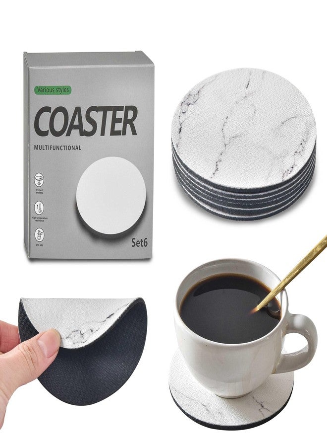 keensoft Coasters for Drinks, Absorbent Coaster Sets of 6, Tabletop Protection Suitable for Kinds of Cups Non-Slip Faux Leather Cup Coasters, 4 Inches, C2 - Image 1